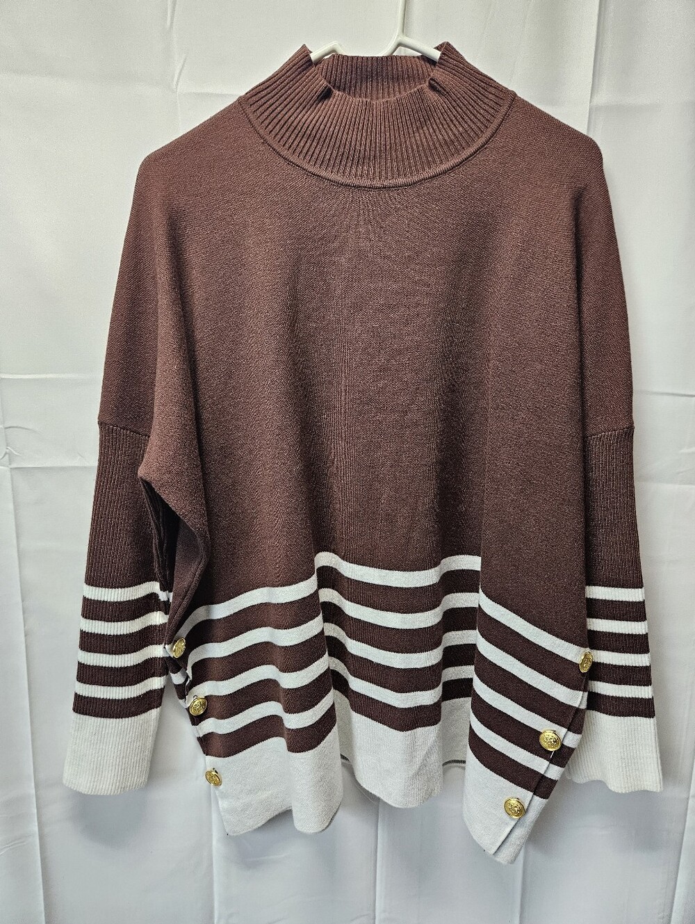 Shop The Mint Women's Brown Striped Button-Hem Knit Sweater NWOT